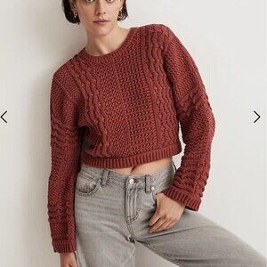 Madewell Crochet-Knit Crop Sweater antique rose